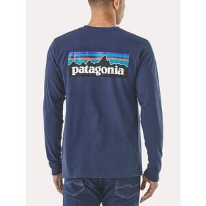 Patagonia Long-Sleeved P-6 Logo Responsibili-Tee Shirt Mens XL Blue Regular Fit